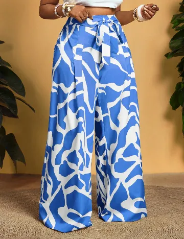 Pantaloni SHEIN CURVE, alb/albastru