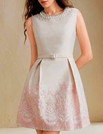 Rochie scurta Anewsta, crem/roz