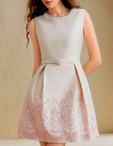 Rochie scurta Anewsta, crem/roz
