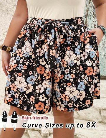 Pantaloni scurti SHEIN CURVE, floral print