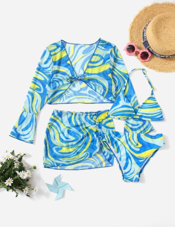 Costum de baie Shein Kids, albastru/galben
