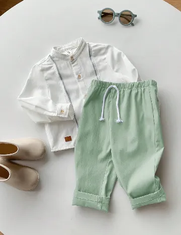 Compleu Shein Kids, verde/alb