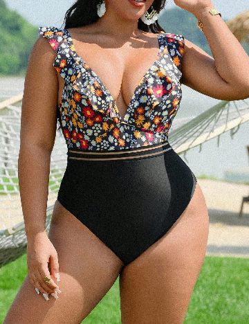 Costum de baie SHEIN CURVE, floral print