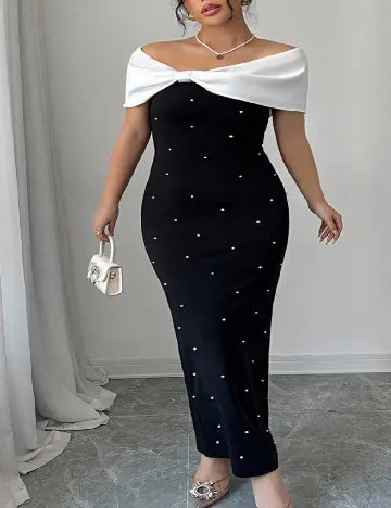 Rochie lunga SHEIN CURVE, negru/alb