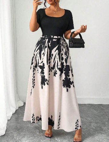 Rochie lunga SHEIN CURVE, negru/ecru