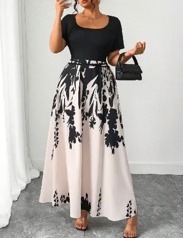 Rochie lunga SHEIN CURVE, negru/ecru