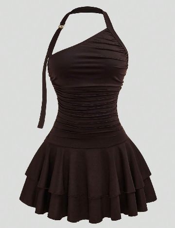 Rochie scurta SHEIN CURVE, maro inchis