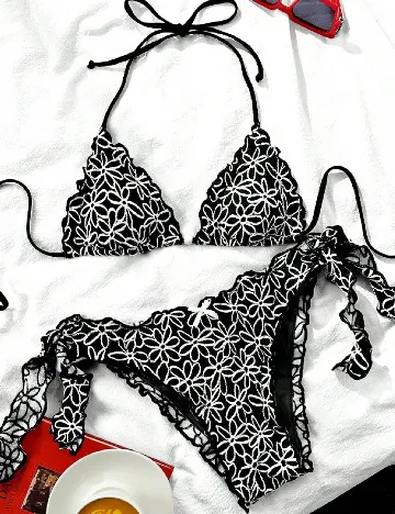 Costum de baie SHEIN, negru/alb