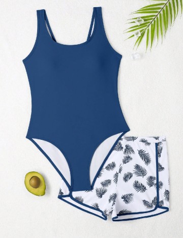 Costum de baie Shein Kids, alb/albastru