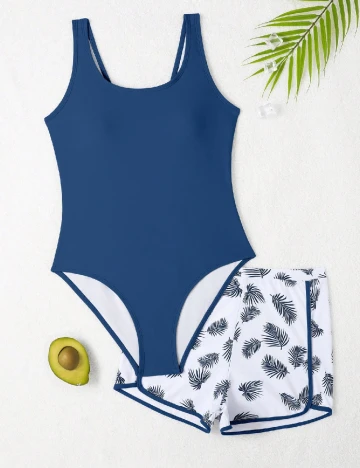 Costum de baie Shein Kids, alb/albastru