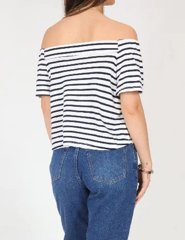 Top Bershka, alb/albastru