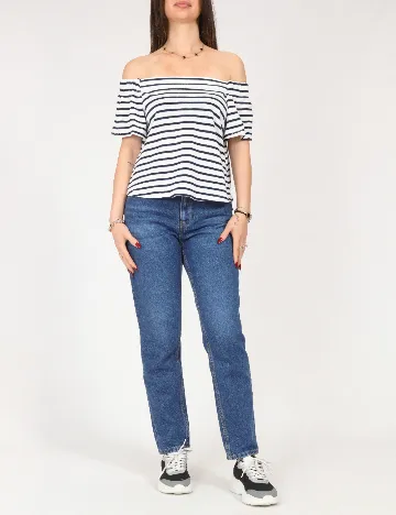 Top Bershka, alb/albastru
