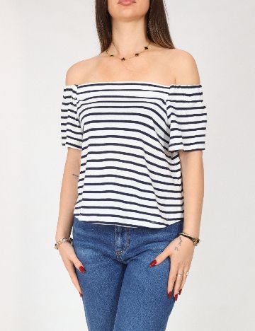 Top Bershka, alb/albastru