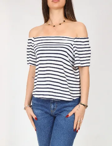 Top Bershka, alb/albastru