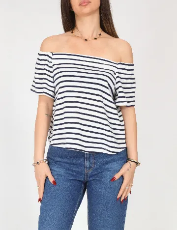 Top Bershka, alb/albastru