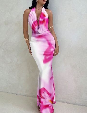 Rochie lunga SHEIN, roz/alb