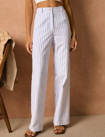 Pantaloni Poeselle, alb/albastru