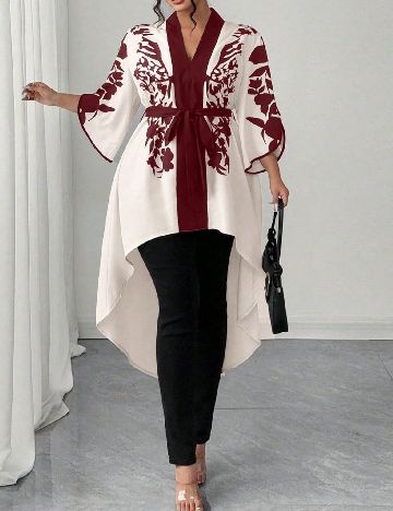 Bluza SHEIN CURVE, alb/rosu