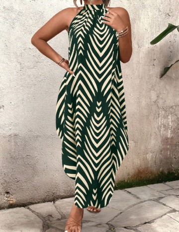 Rochie lunga SHEIN CURVE, verde/alb