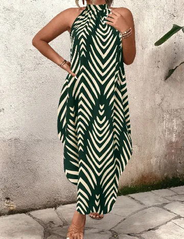 Rochie lunga SHEIN CURVE, verde/alb
