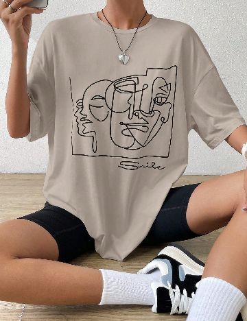 Tricou Oversize SHEIN, maro deschis