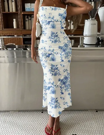 Rochie lunga SHEIN CURVE, alb/albastru