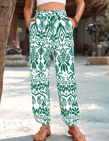 Pantaloni SHEIN, alb/verde