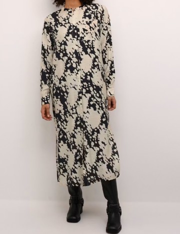 Rochie lunga Kaffe, crem/negru