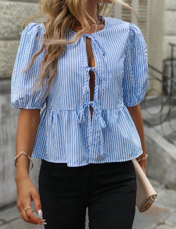 Bluza SHEIN, albastru/alb