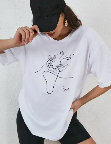 Tricou Oversize SHEIN, alb