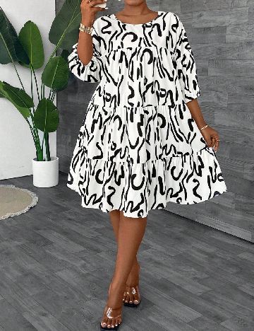 Rochie scurta SHEIN CURVE, alb/negru