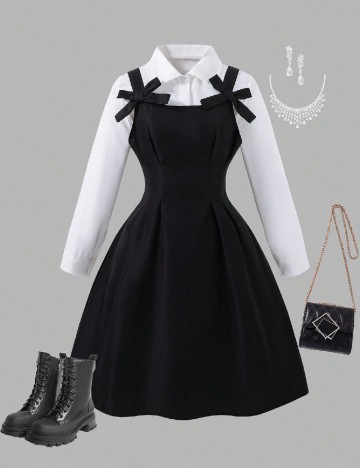 Compleu Shein Kids, negru/alb