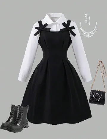 Compleu Shein Kids, negru/alb