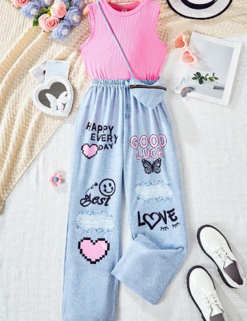 Compleu Shein Kids, albastru/roz
