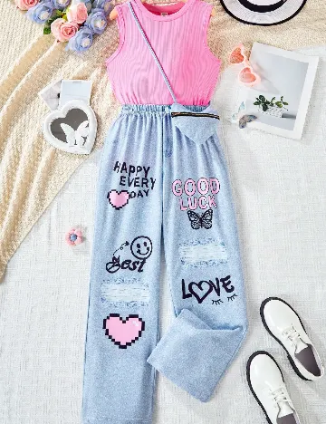 Compleu Shein Kids, albastru/roz