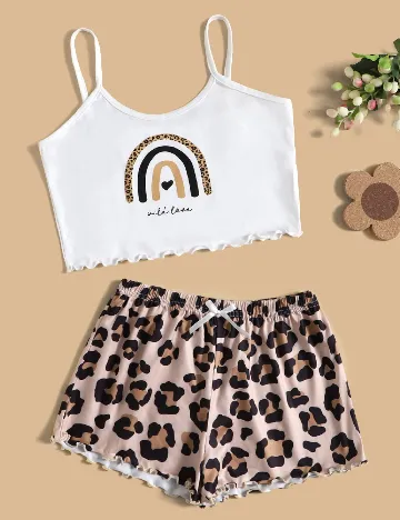 Pijama Shein Kids, animal print/alb