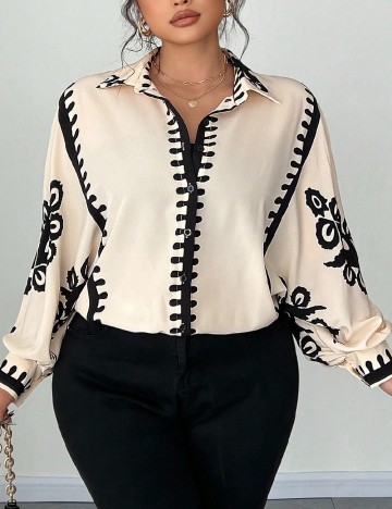 Camasa SHEIN CURVE, crem/negru