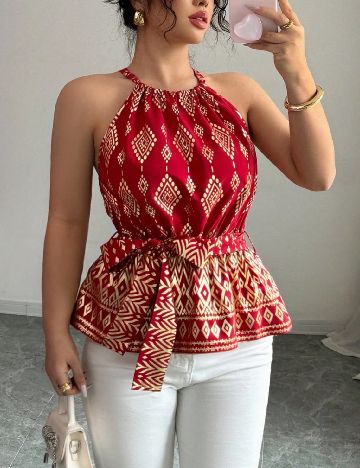 Bluza SHEIN CURVE, rosu/auriu