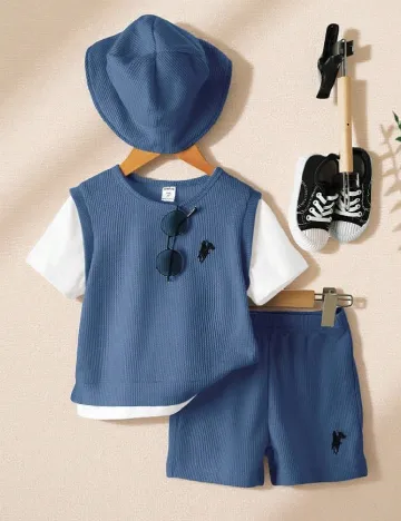 Compleu Shein Kids, albastru/alb