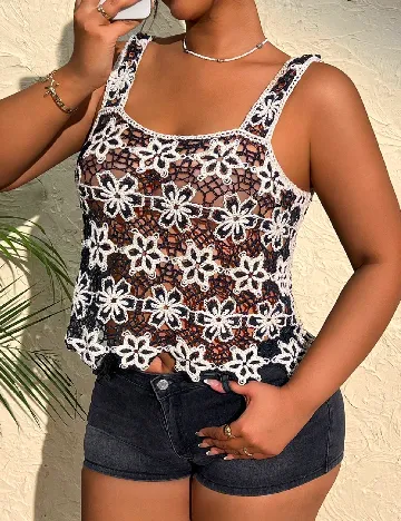 Top SHEIN CURVE, negru/crem