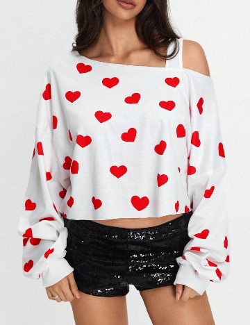 Bluza SHEIN, alb/rosu