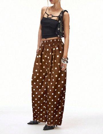 Pantaloni SHEIN, maro/alb