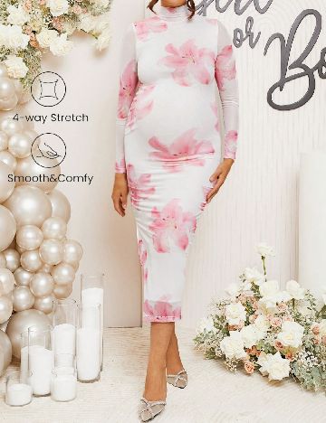 Rochie medie SHEIN Maternity, alb/roz
