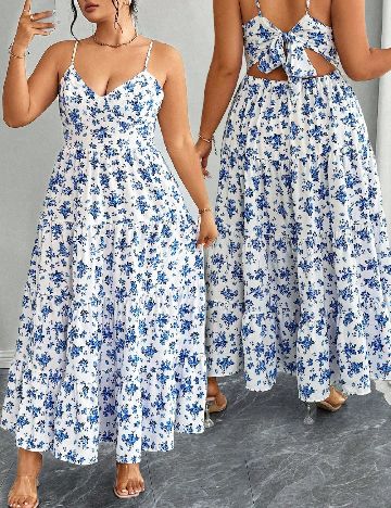 Rochie lunga SHEIN CURVE, albastru/alb