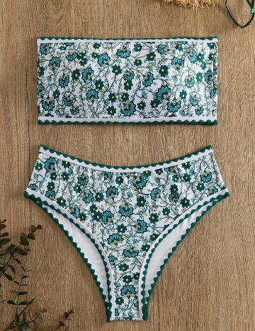 Costum de baie SHEIN, alb/verde