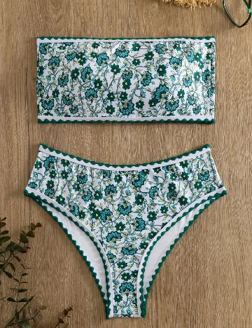 Costum de baie SHEIN, alb/verde