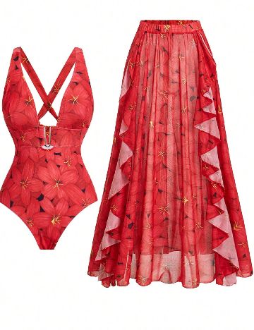Costum de baie SHEIN, rosu