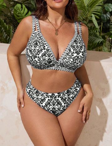 Costum de baie SHEIN CURVE, alb/negru