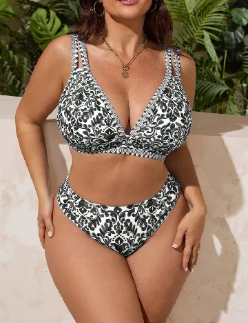Costum de baie SHEIN CURVE, alb/negru