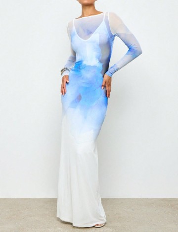Rochie lunga AiiRZ, alb/albastru